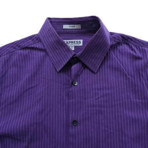 Express Shirt Men's M 15-15.5 Purple Striped Button Up Fitted Long Sleeve